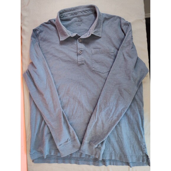 Men's L.L. Bean Slightly Fitted Long Sleeve Polo Blue Large - Picture 1 of 6